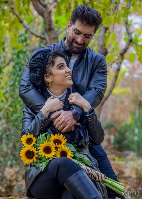ژست عکس دونفره در طبیعت بهار