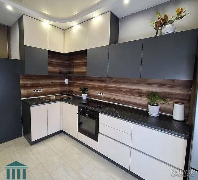 عکس کابینت آشپزخانه سفید طوسی