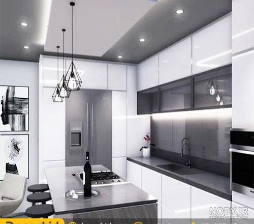 قیمت و خرید کابینت رنگ طوسی و سفید پی وی سی کد 0173 | درب فانوس