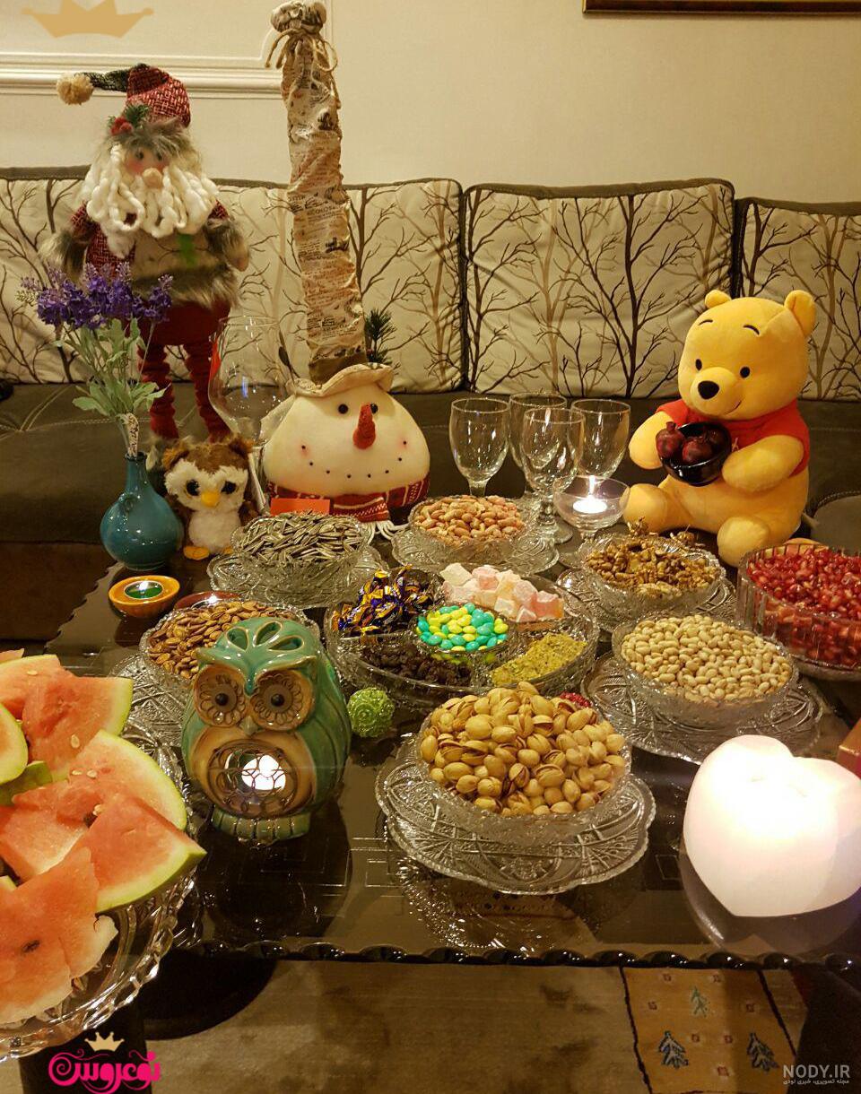 تزیین شب یلدایی عروس 98 | دیزاین سفره یلدای عروس جدید و زیبا