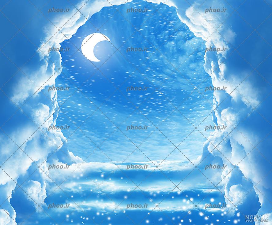 عکس ماه در شب با ستاره