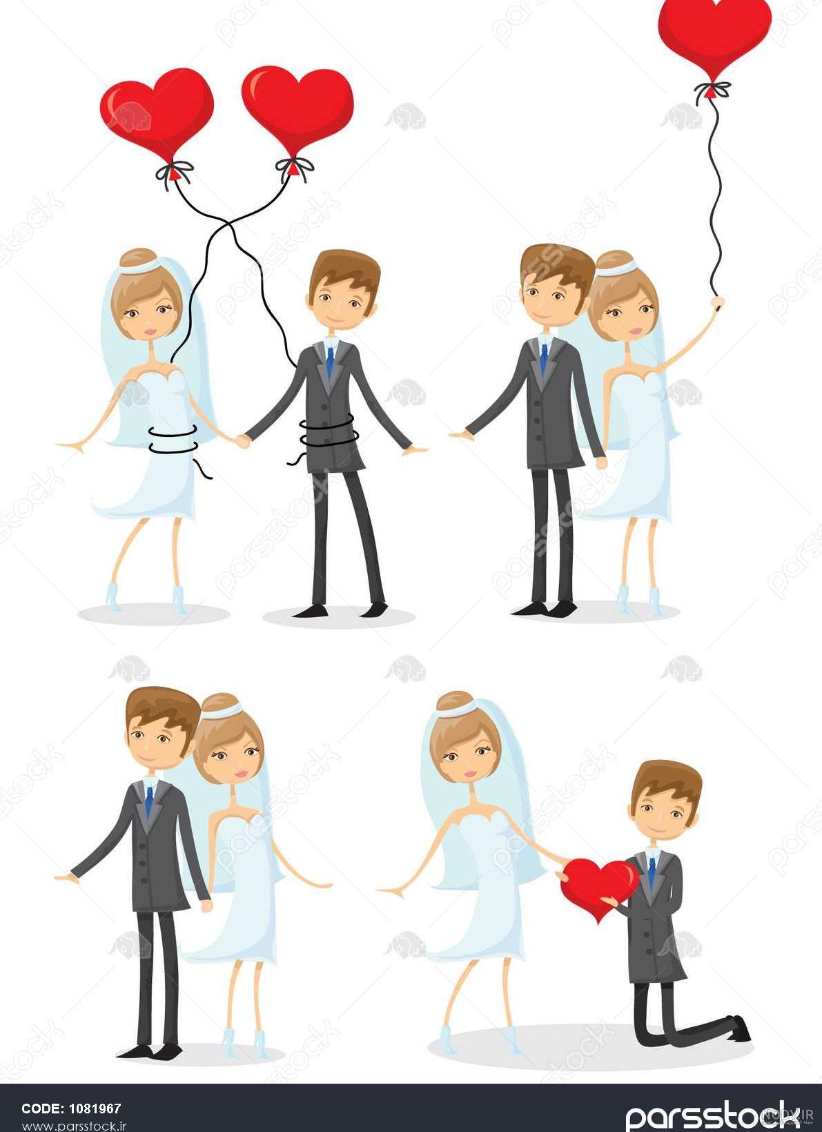 عکس دور بریده شده فانتزی عروس و داماد بامزه با ژست های خاص