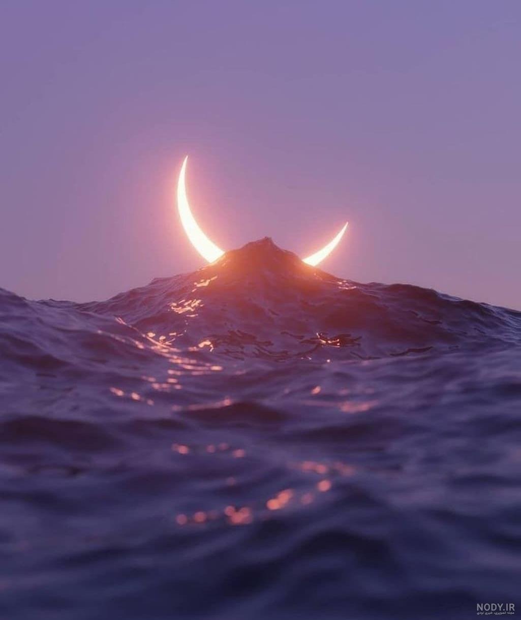 عکس دریا و ماه در شب عکس دریا و ماه در شب