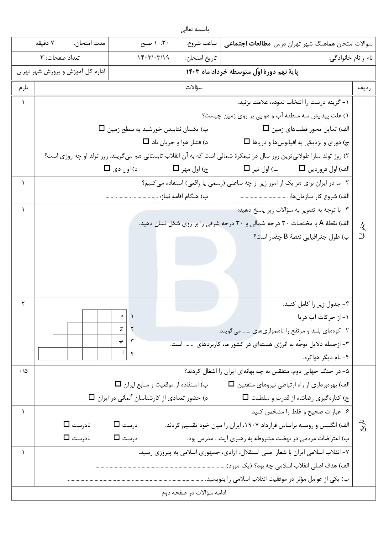 حذفیات امتحان نهایی خرداد ۱۴۰۳ باتوجه به تغییرات جدید - مجموعه مدارس سلام