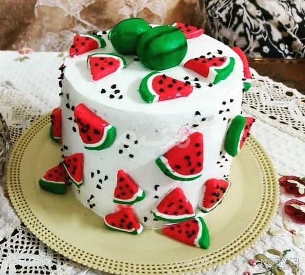 خرید و قیمت کیک شب یلدا. خیلی شیک و ساده ، با تاپر فوندانتی هندوانه | ترب