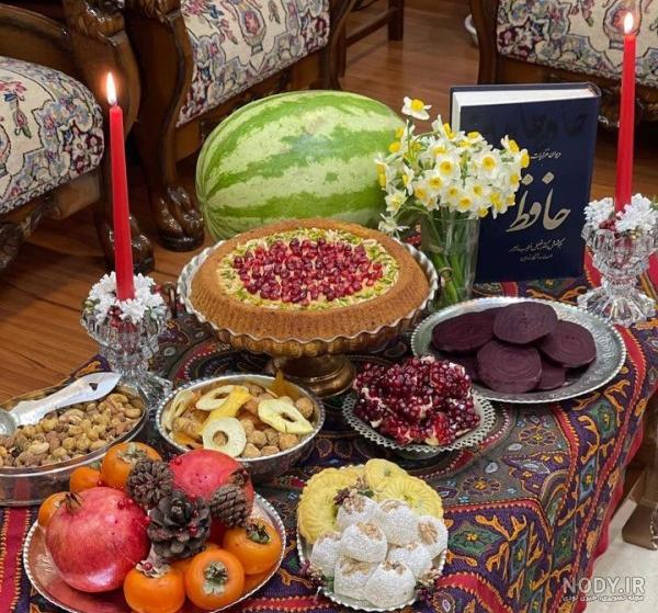 تزیین سفره شب یلدا لاکچری + [جدیدترین مدل سفره شب یلدا 1402] - تشریفینو