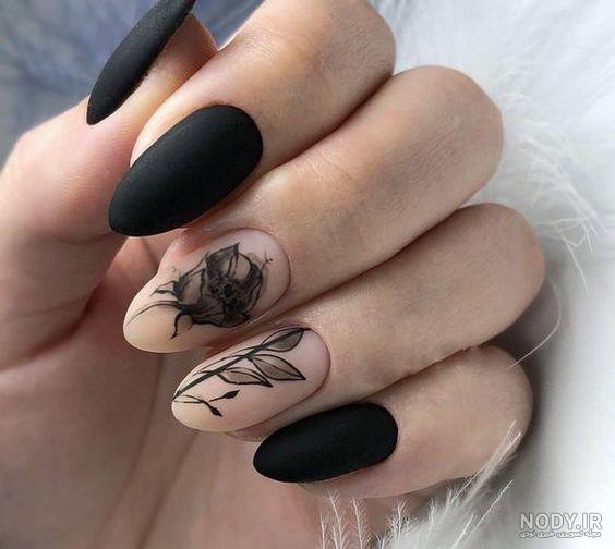 طراحی ناخن مشکی طلایی ساده + طراحی ناخن مشکی سفید