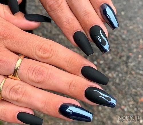طراحی ناخن مشکی طلایی ساده + طراحی ناخن مشکی سفید