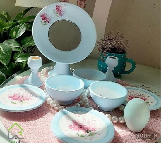 عکس سفره هفت سین با ظروف سفالی ابی عکس سفره هفت سین با ظروف سفالی ابی