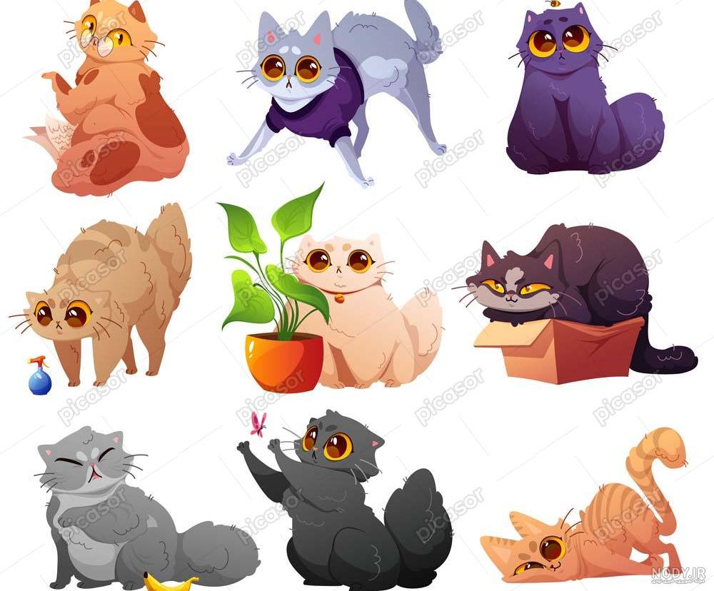 مجموعه عکس های PNG گربه - گربه سفید و سیاه - گربه کارتونی - پارس پی ان جی