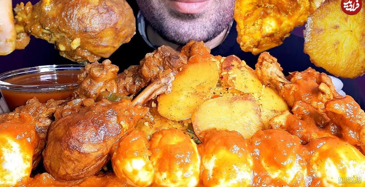 اسمر موکبانگ کره ای 12 ASMR MUKBANG صدای خوردن رشته مرغ سرخ شده و لوبیا سیاه