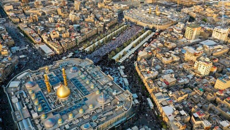 عکسی از بالای کربلا با نمای حرم امام حسین و حضرت عباس | مکتب وحی