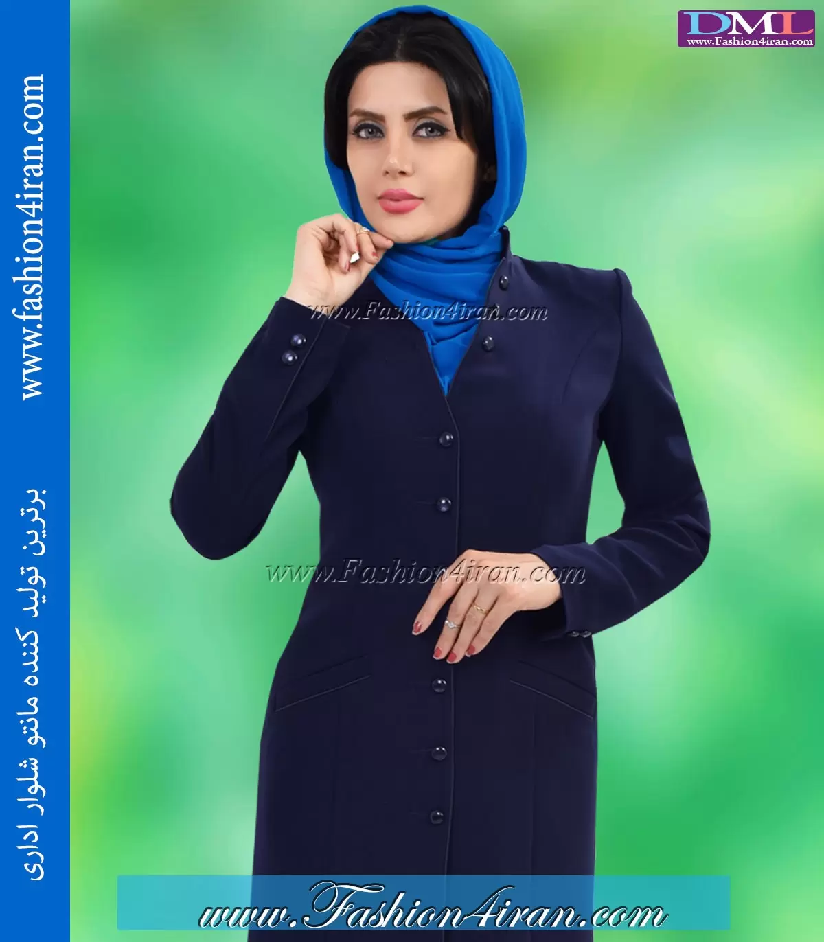 مانتو شلوار اداری | پارچه فیونا | سرمه ای زرشکی بدون یقه دکمه مخفی کد 7343  - بن بیگی B E N B E Y G I