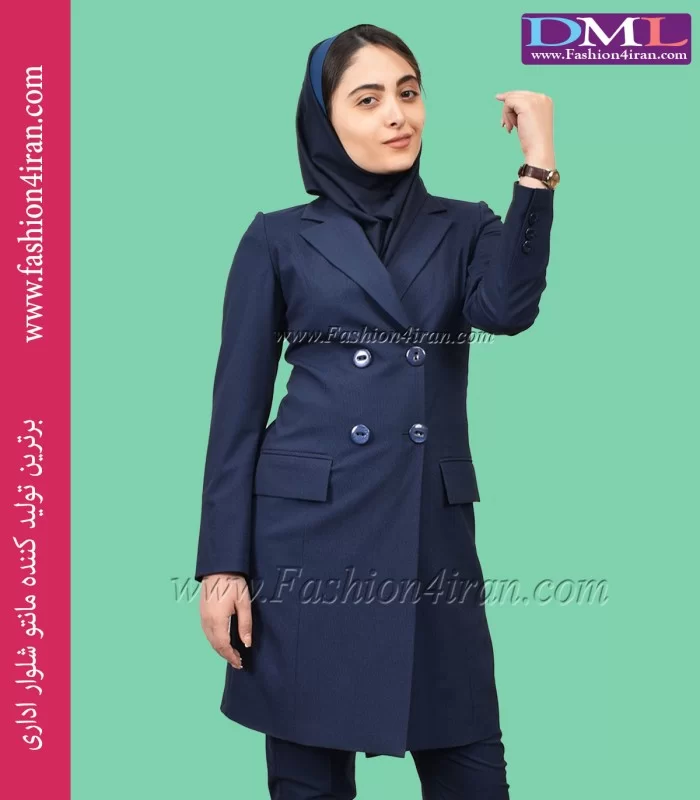 مانتو شلوار دیپلمات سرمه ای کد 109 سایز مانتو شلوار 36