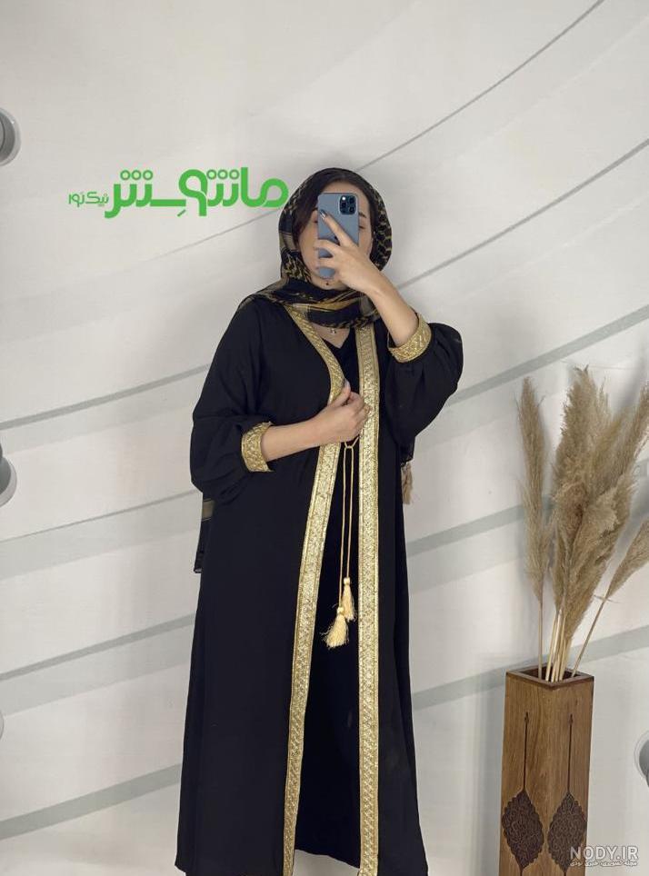 مانتو عبایی مجلسی ابریشمی مشکی مدل رستا | کالندز