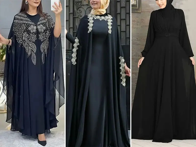 مانتو عبایی مجلسی ابریشمی مشکی مدل رستا | کالندز