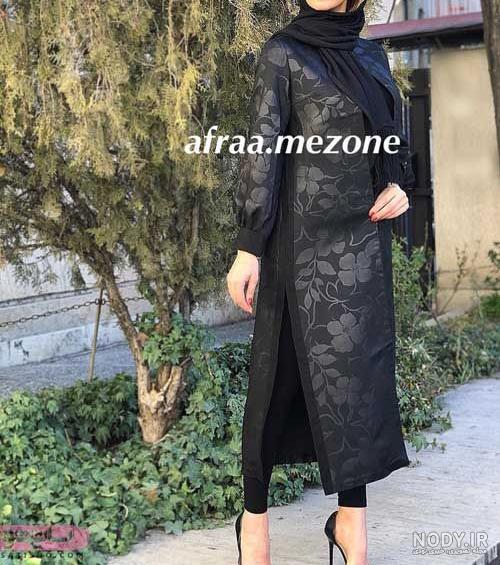 مدل مانتو زنانه با پارچه ژاکارد مشکی
