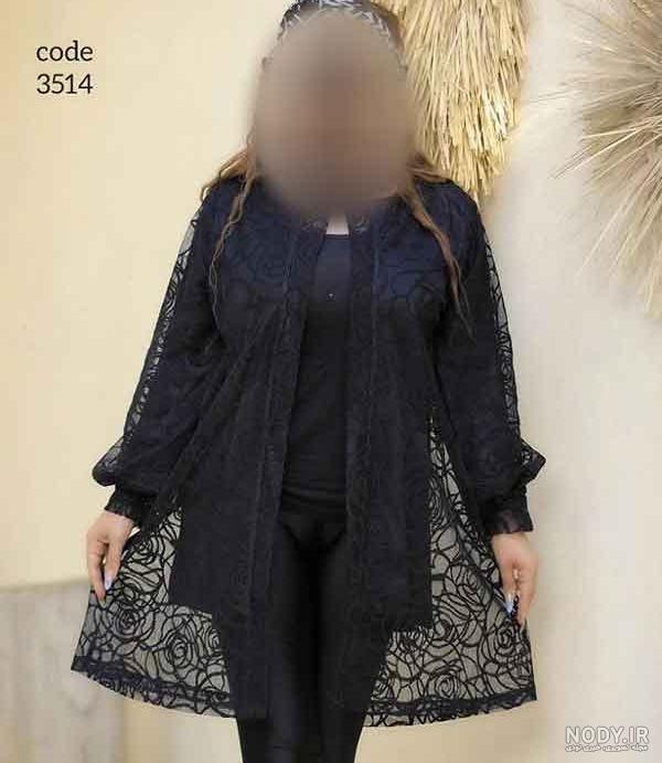 جدیدترین مدل مانتو مشکی ترکیبی با گیپور