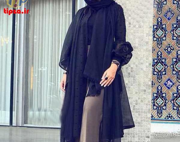 مدل مانتو مجلسی بلند مشکی حریر