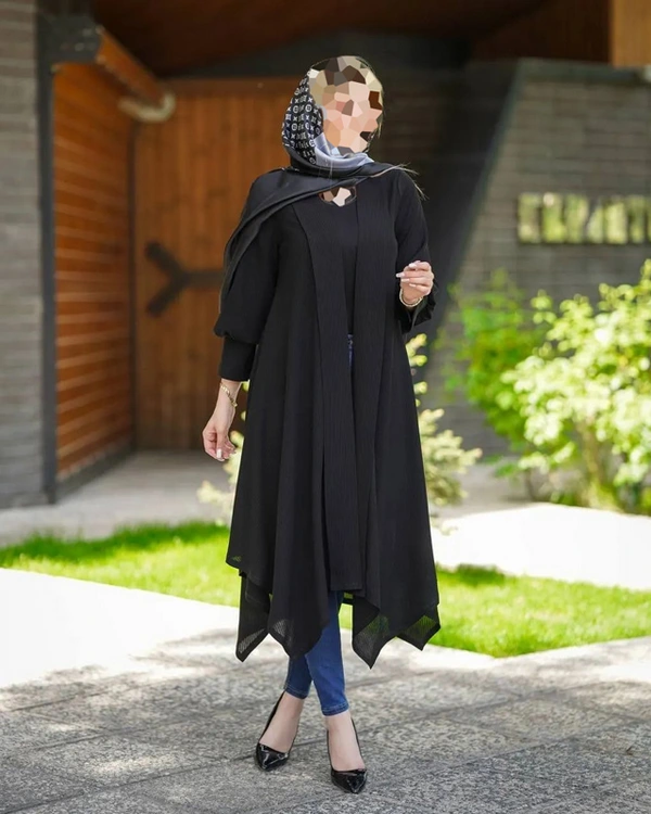مانتو مجلسی مشکی بلند زنانه مدل آوادخت خرید مانتو مشکی شیک