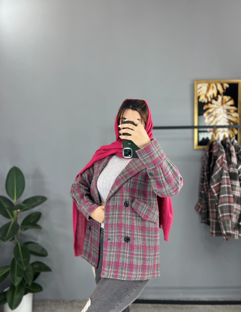 مانتو چهارخونه کلاهدار جلوباز - برندیول ❤️