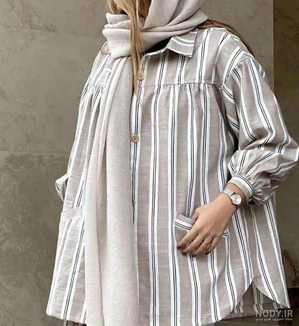 مدل مانتو جلو بسته با شلوار گشاد خنک برای تابستان سال 1402 - الی مگ