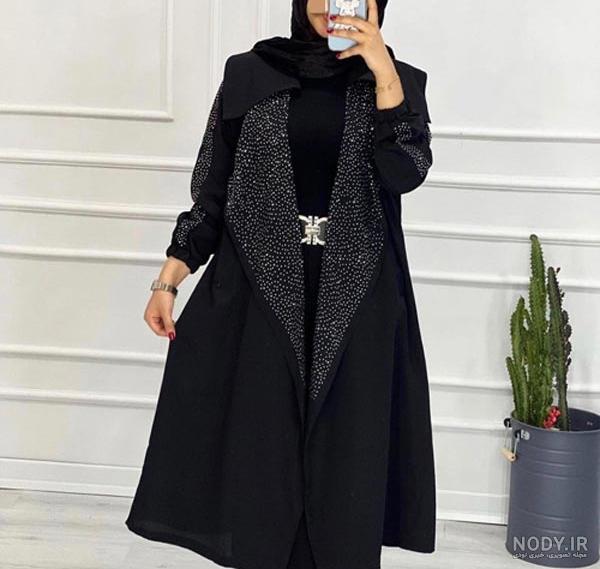 مدل مانتو مجلسی بلند مشکی مزونی بسیار زیبا و خاص - پرشین سرا