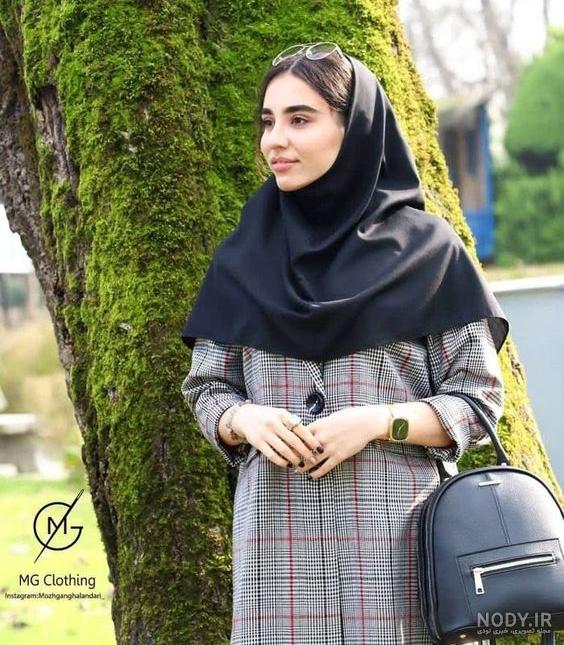 مدل مانتو چهارخونه ای جلو باز - عکس نودی