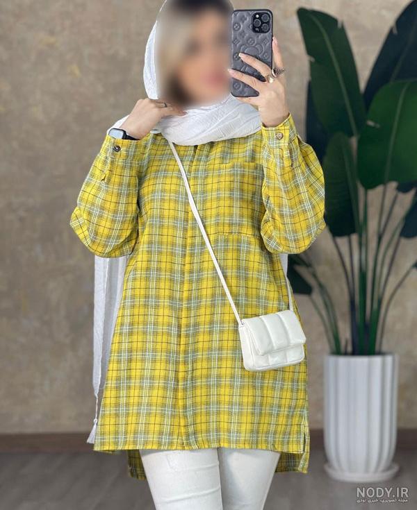 مدل مانتو چهارخونه پاییزی جدید و جلو باز + مانتو چهارخونه ریز