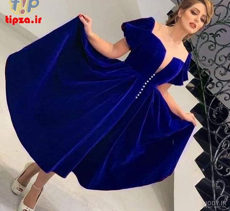 مدل لباس مخمل گلدار کوتاه - پرانا