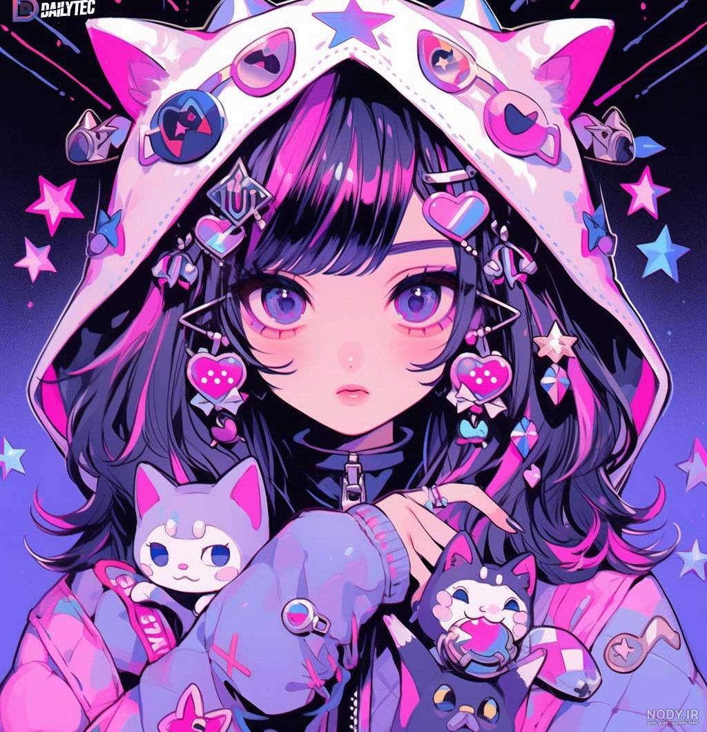 عکس انیمه دخترانه صورتی