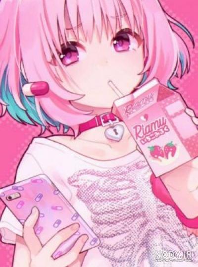 عکس انیمه دخترانه صورتی
