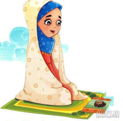 دختر در حال دعا خواندن بصورت با چادر سر سجاده دختر وکتور AI یا دانلود وکتور نقاشی  دختر با چادر گلدار بر سر در حال عبادت و عکس پنجره باز و ماه