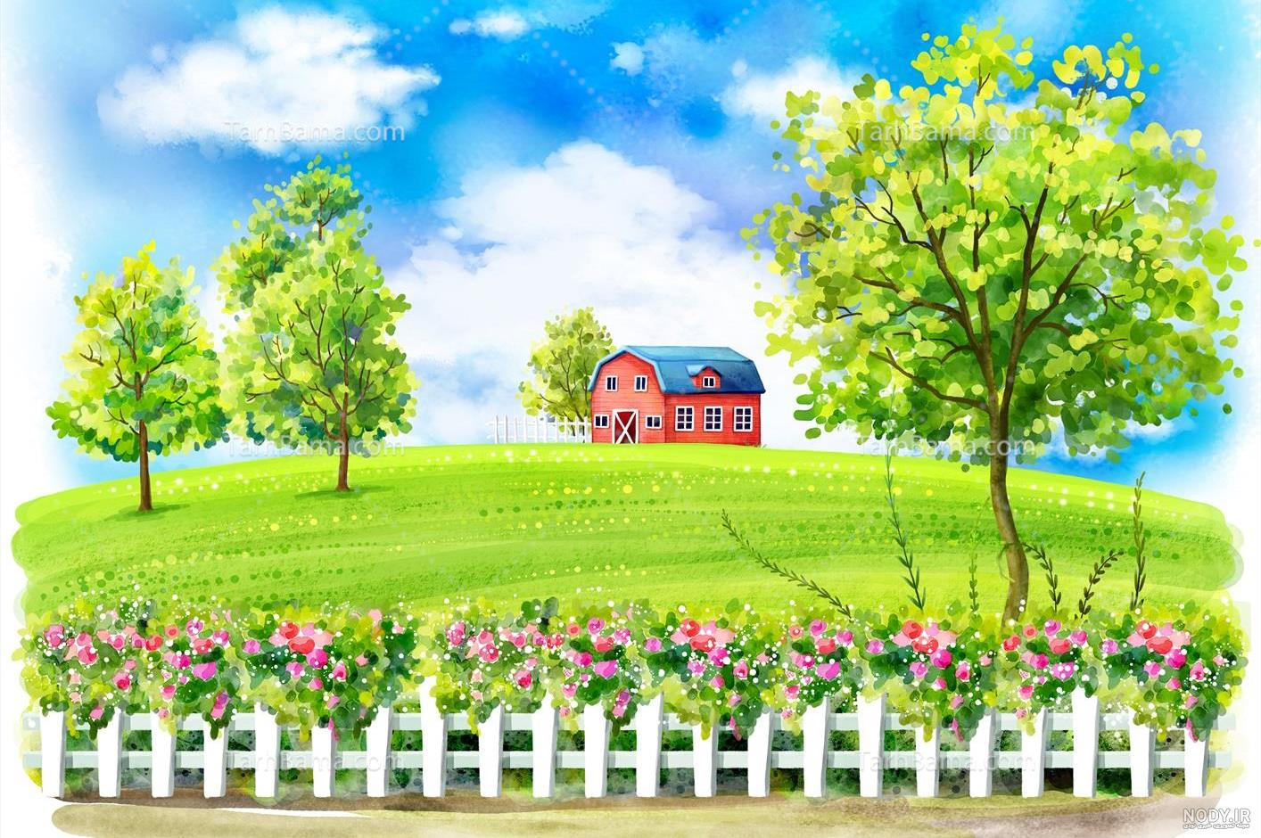 عکس نقاشی با مداد رنگی از طبیعت