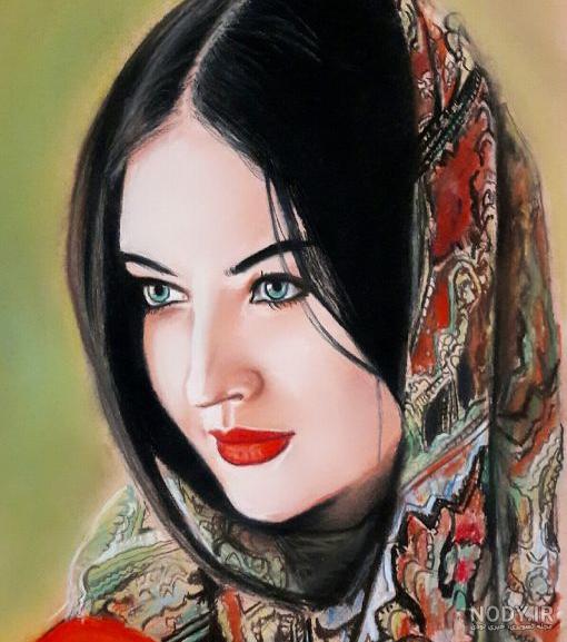 نیم چهره تابلو زیبای نقاشی مداد رنگی 1535658 نیم چهره تابلو زیبای نقاشی مداد رنگی 1535658