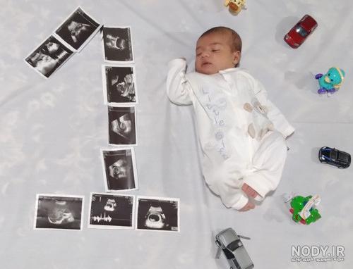 عکس یک ماهگی نوزاد با مای بیبی