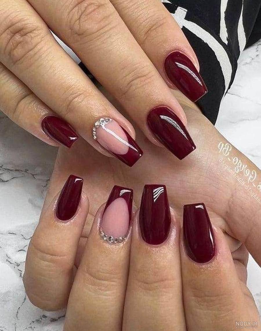 عکس ناخن رنگ زرشکی