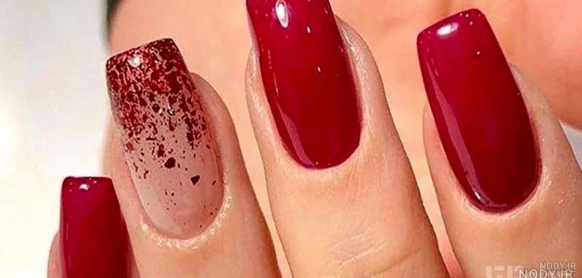 طراحی ناخن قرمز + مدل ناخن قرمز و سفید با طرح قلب قلبی