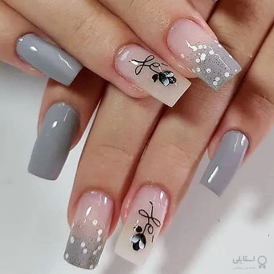 عکس ناخن سفید و طوسی عکس ناخن سفید و طوسی