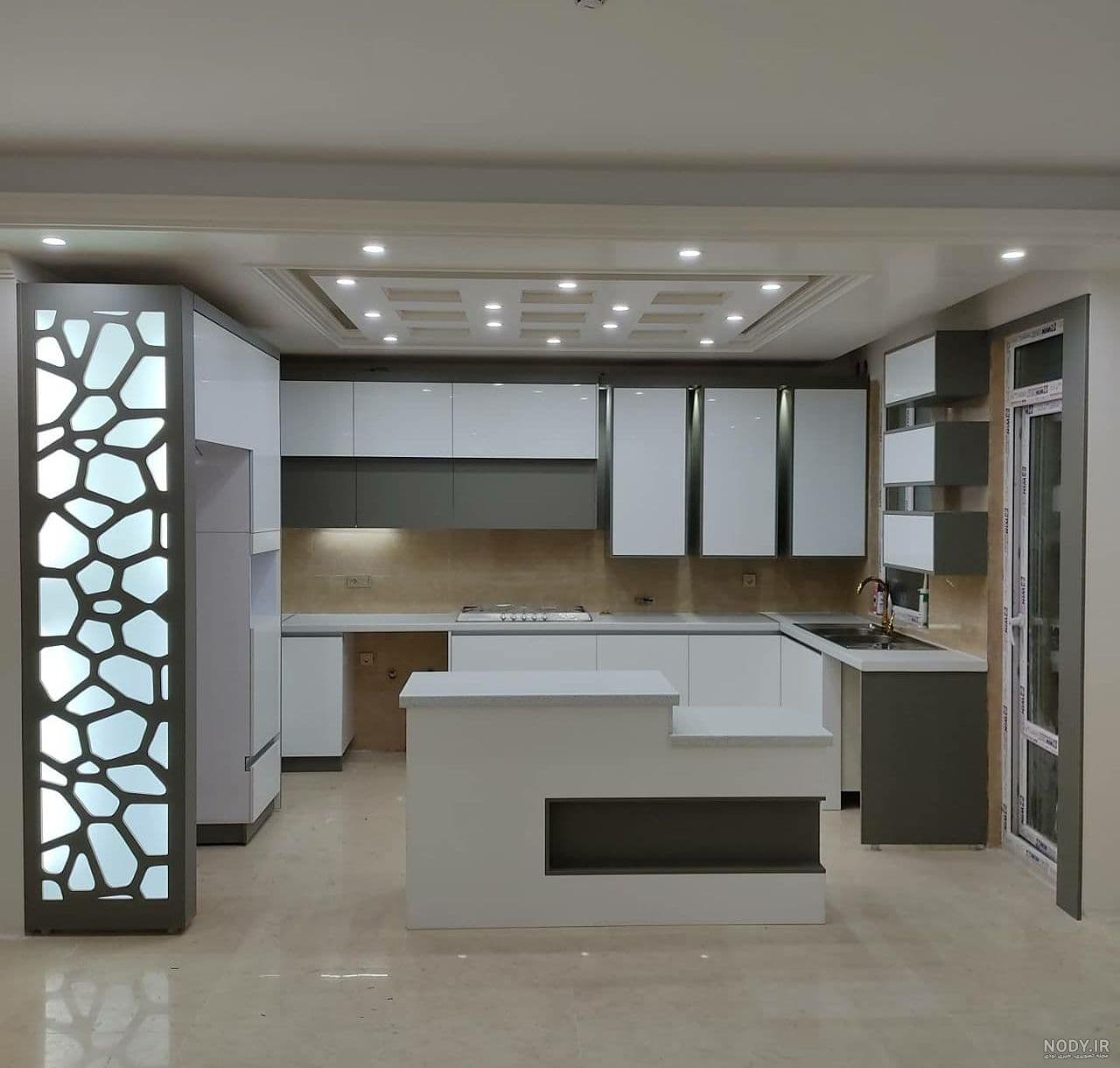 عکس کابینت سفید طوسی مات