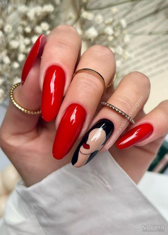 عکس کاشت ناخن با لاک قرمز