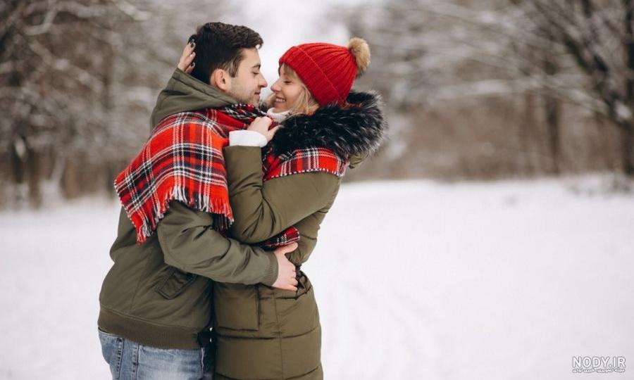 عکس دونفره عاشقانه در برف - عکس نودی