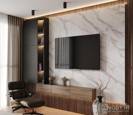 تی وی روم طوسی - عکس تی وی روم جدید 2023 نوین کابین