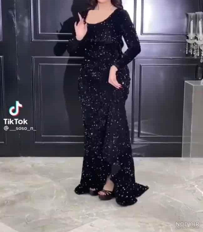 لباس مجلسی با پارچه پولکی مشکی لباس مجلسی با پارچه پولکی مشکی