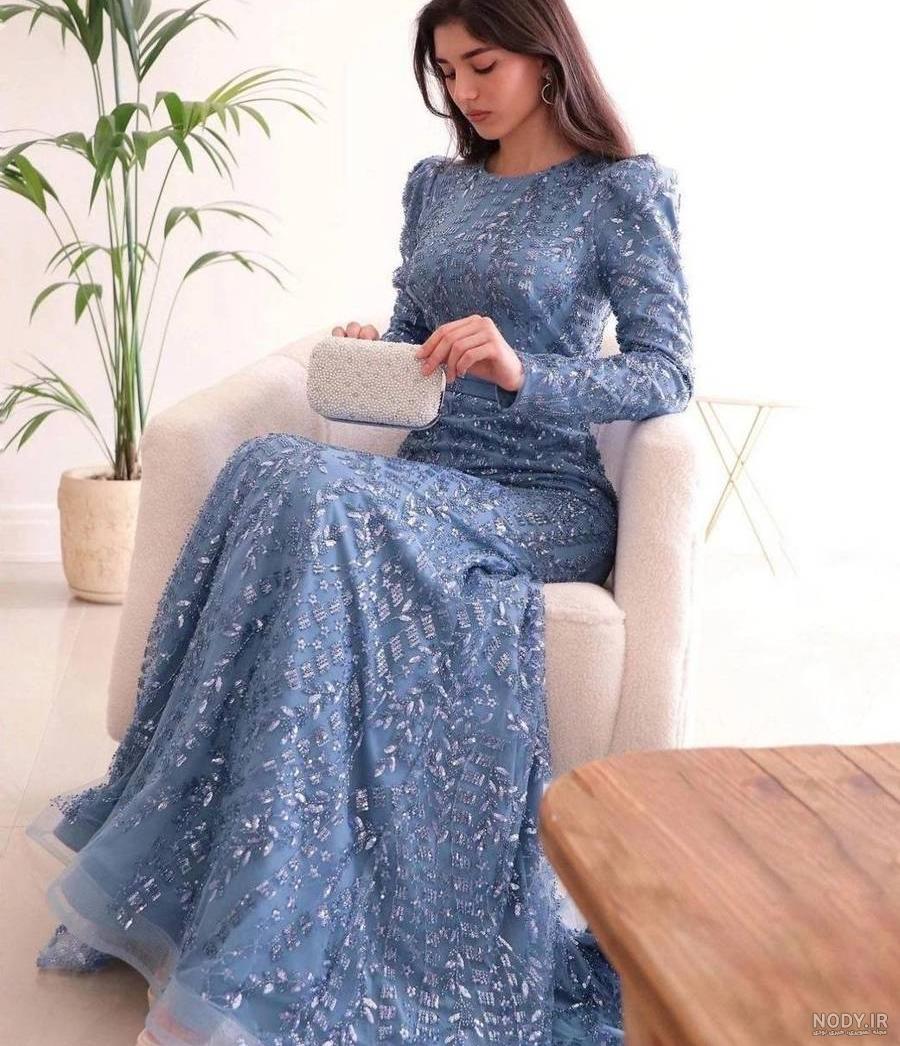 مدل لباس مجلسی استین دار بلند ساده و شیک و خاص و خوش دوخت زنانه و ...