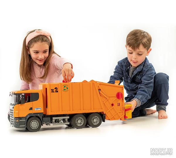 خرید "کامیون اسباب بازی حمل زباله Trash Truck نارنجی سبز"(قیمت و توضیحات  کامل)