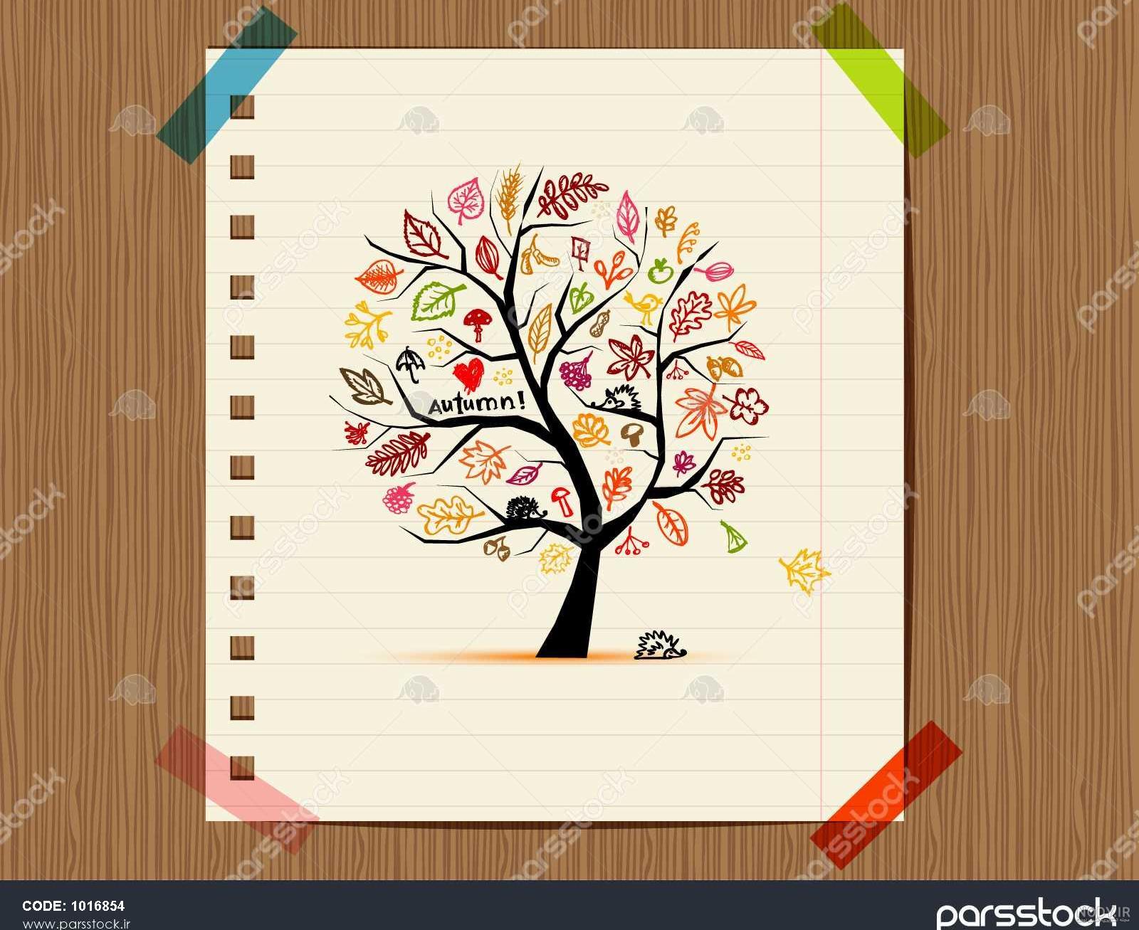 عکس نقاشی درخت پاییزی