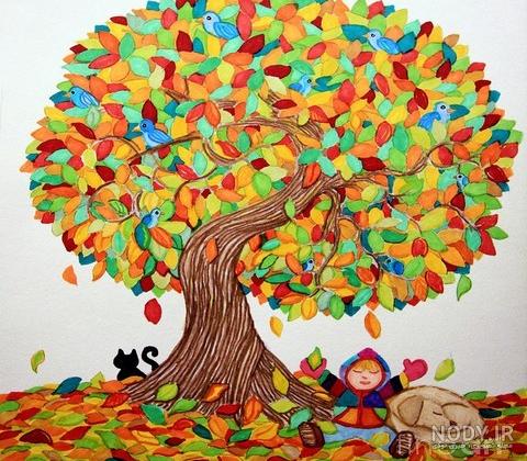 عکس نقاشی درخت پاییزی ساده