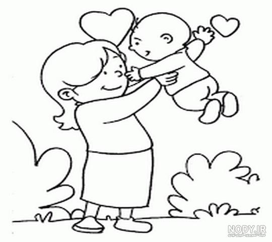 نقاشی روز مادر ساده و زیبا برای رنگ آمیزی و تبریک - مینویسم