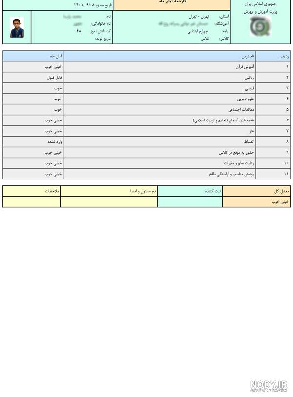 تصویر کارنامه